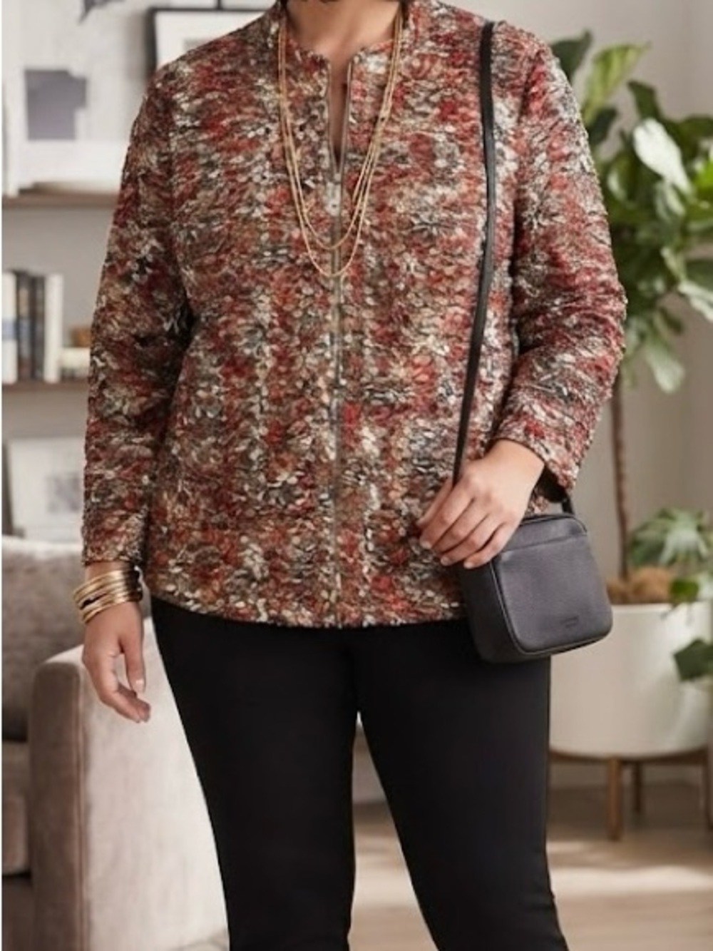TanJay Textured Rust Red Brown Zip-Front Jacket Cardigan Artsy Statement Size 22